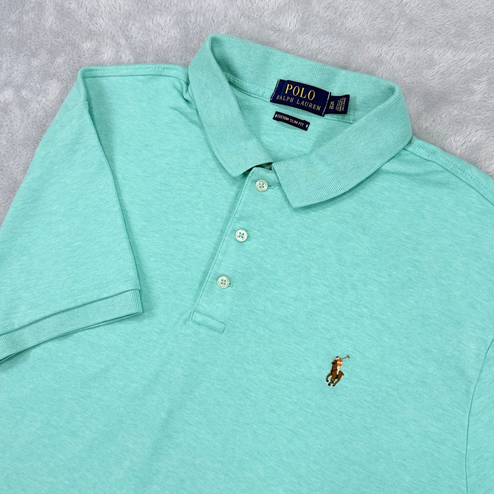 Polo Ralph Lauren Soft Touch Polo Shirt Mens XL Custom Slim Fit Mint Green Pony